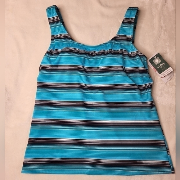 LL Bean Swim Top. Ladies Size 4. Blue & Black Stripes. New - Picture 1 of 6